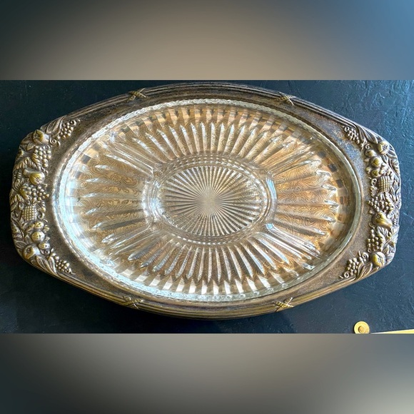 Vintage silver and crystal serving plater. 15 inches - Picture 2 of 7